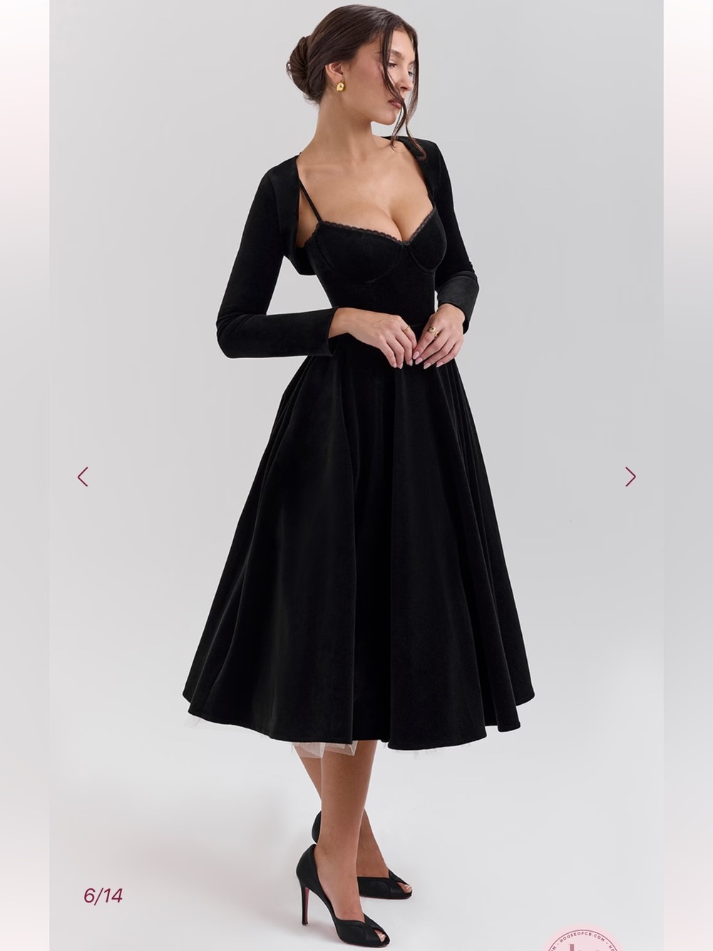 HOUSE OF CB Mademoiselle Black Velvet Tulle Midi Dress with Bolero NWOT